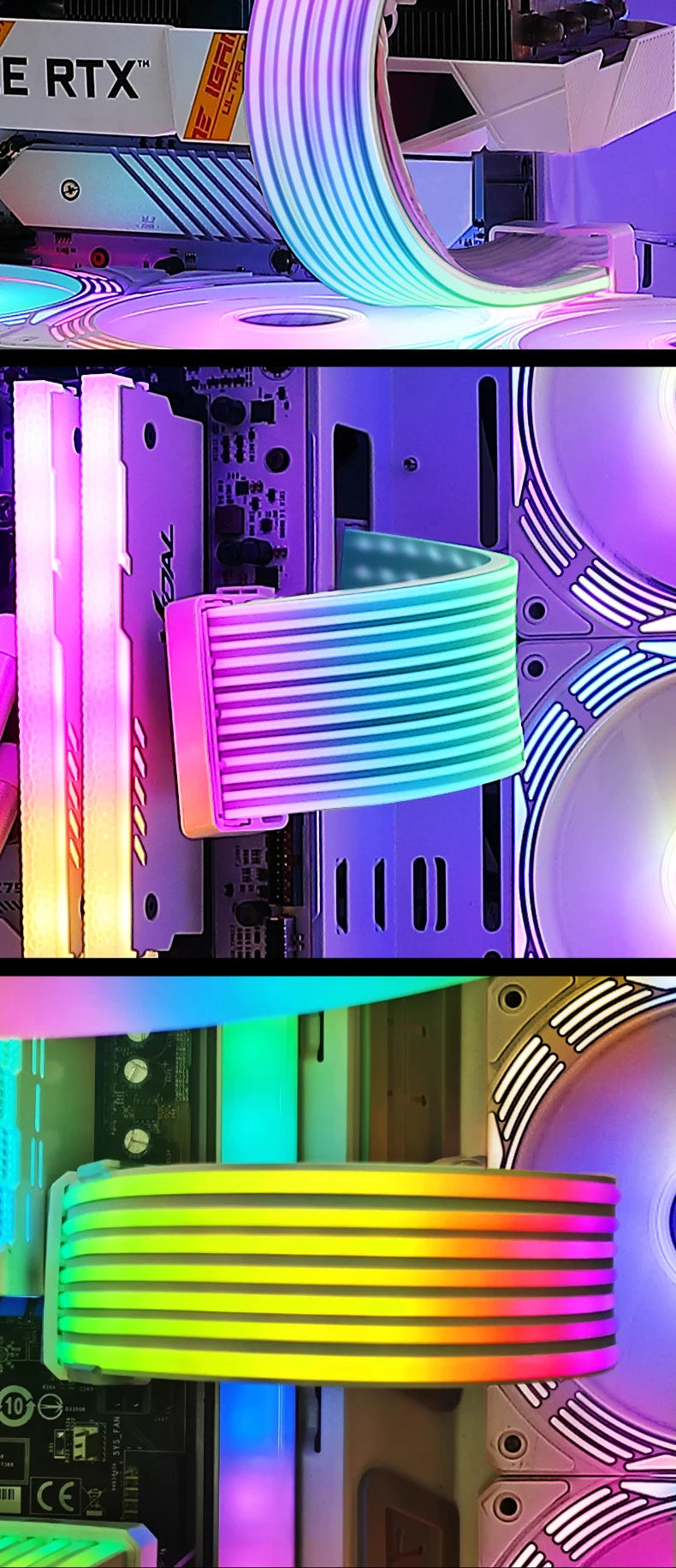 (Strimmers) AIPHY AL200/AL300 Bendable ARGB LED Light Board for 24-Pin Motherboard and 8-Pin/12VHPWR GPU Extension Cables.