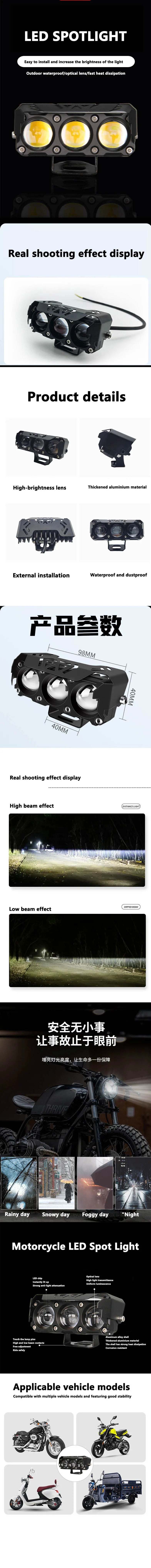 Motorcycle LED Spot Light Dual Color Hi/Low Beam Fog Lamps for Car Trucks SUV UTV Mini Lens Headlight Driving Light