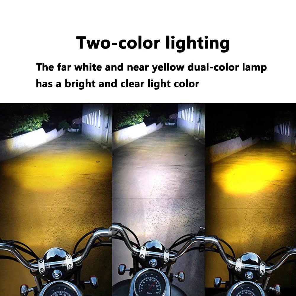 Motorcycle LED Spot Light Dual Color Hi/Low Beam Fog Lamps for Car Trucks SUV UTV Mini Lens Headlight Driving Light