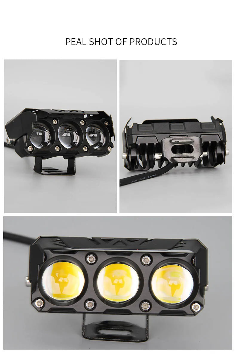 Motorcycle LED Spot Light Dual Color Hi/Low Beam Fog Lamps for Car Trucks SUV UTV Mini Lens Headlight Driving Light