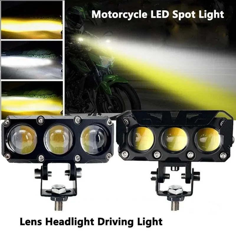 Motorcycle LED Spot Light Dual Color Hi/Low Beam Fog Lamps for Car Trucks SUV UTV Mini Lens Headlight Driving Light