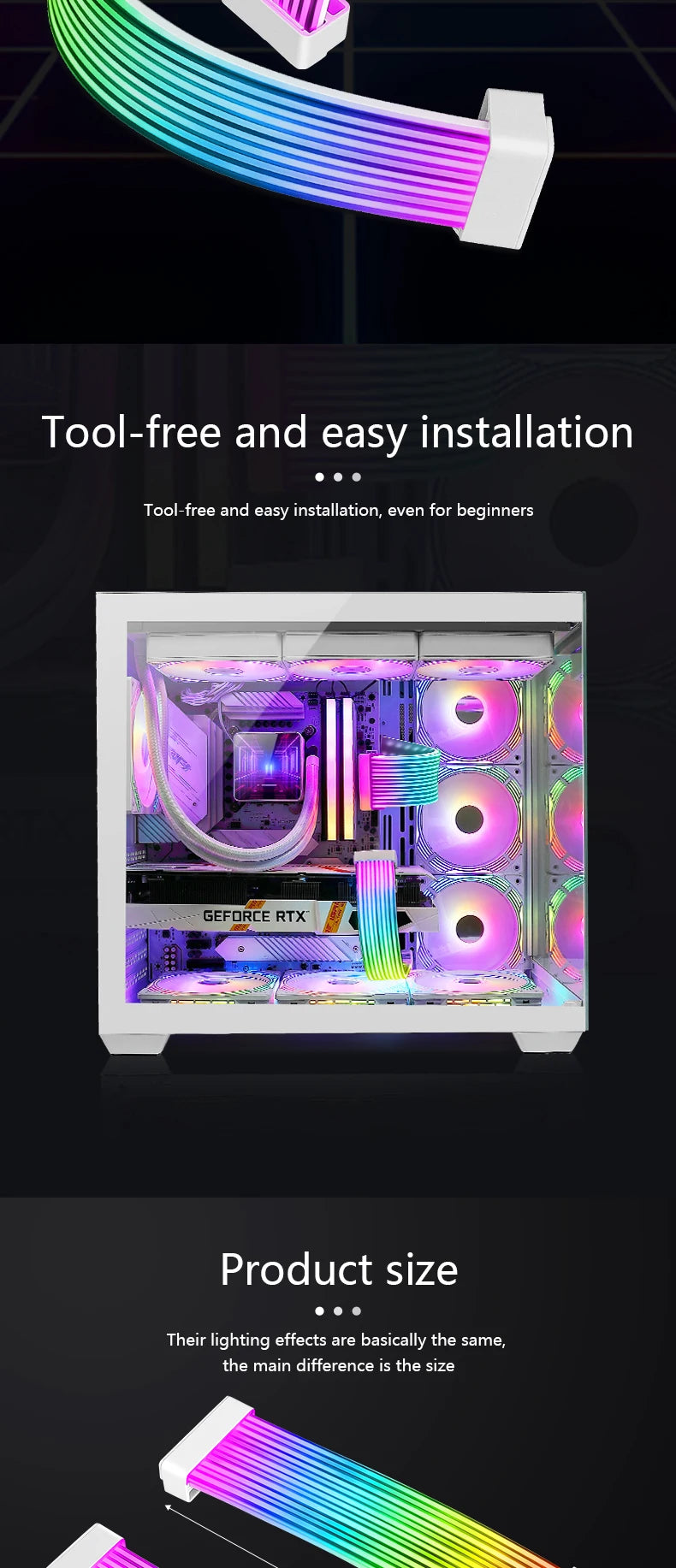 (Strimmers) AIPHY AL200/AL300 Bendable ARGB LED Light Board for 24-Pin Motherboard and 8-Pin/12VHPWR GPU Extension Cables.
