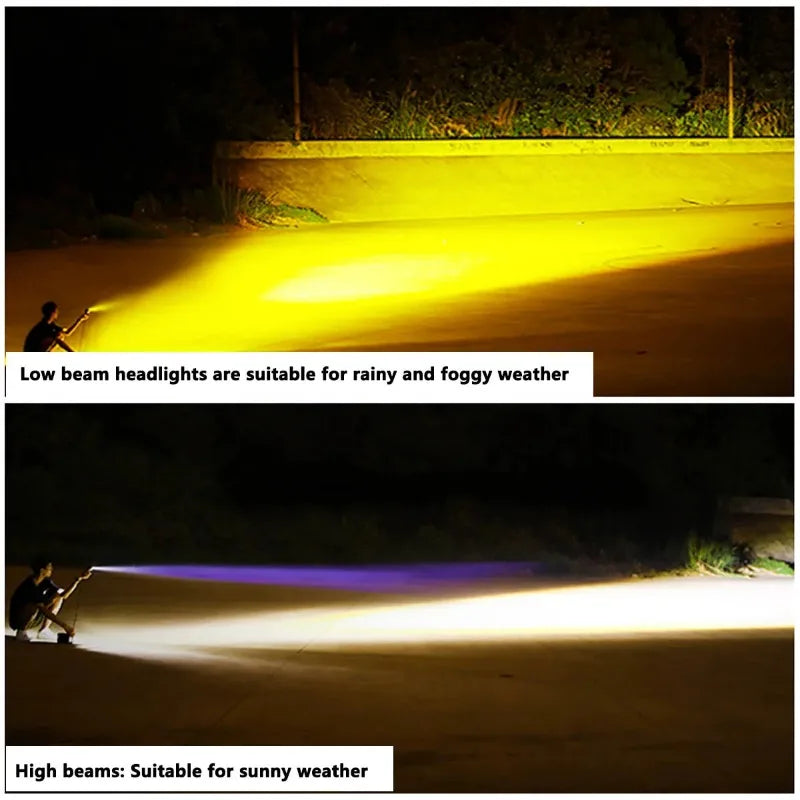 Motorcycle LED Spot Light Dual Color Hi/Low Beam Fog Lamps for Car Trucks SUV UTV Mini Lens Headlight Driving Light