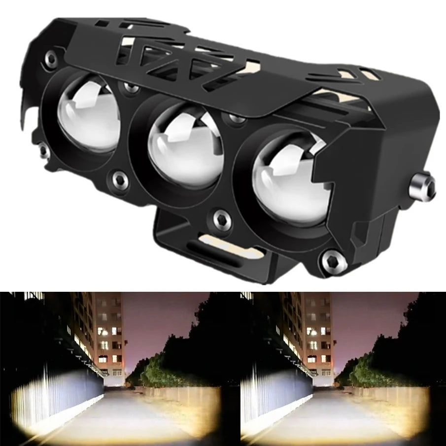 Motorcycle LED Spot Light Dual Color Hi/Low Beam Fog Lamps for Car Trucks SUV UTV Mini Lens Headlight Driving Light