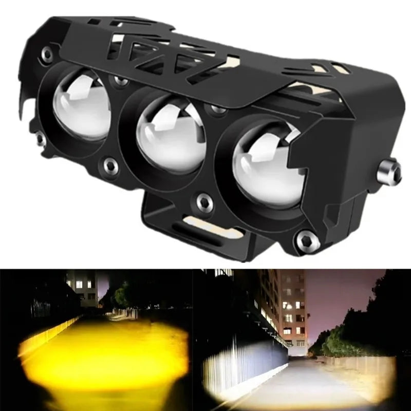 Motorcycle LED Spot Light Dual Color Hi/Low Beam Fog Lamps for Car Trucks SUV UTV Mini Lens Headlight Driving Light