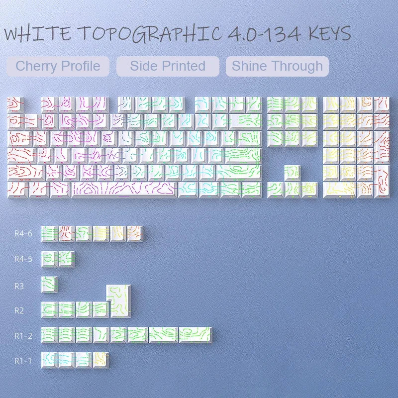 New Topographic Keycaps 4.0 Version Shine Through 98 Key PBT Cherry Profile Side Print Backlit for MX Gamer Mechanical Keyboard