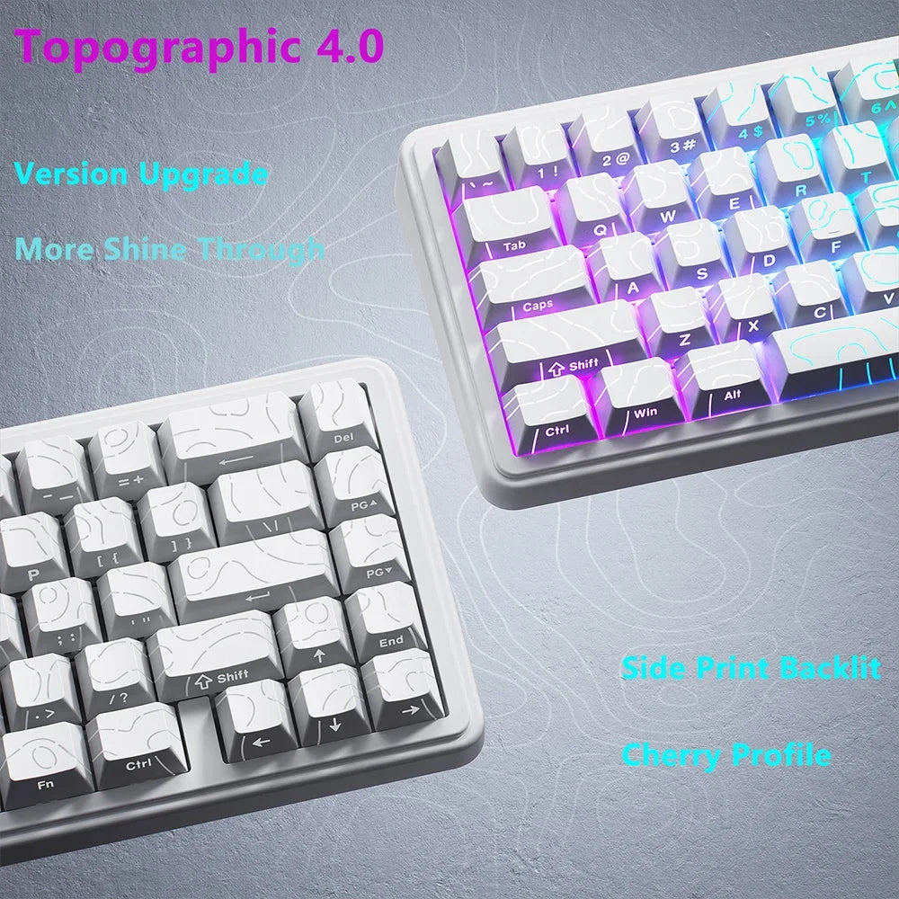 New Topographic Keycaps 4.0 Version Shine Through 98 Key PBT Cherry Profile Side Print Backlit for MX Gamer Mechanical Keyboard