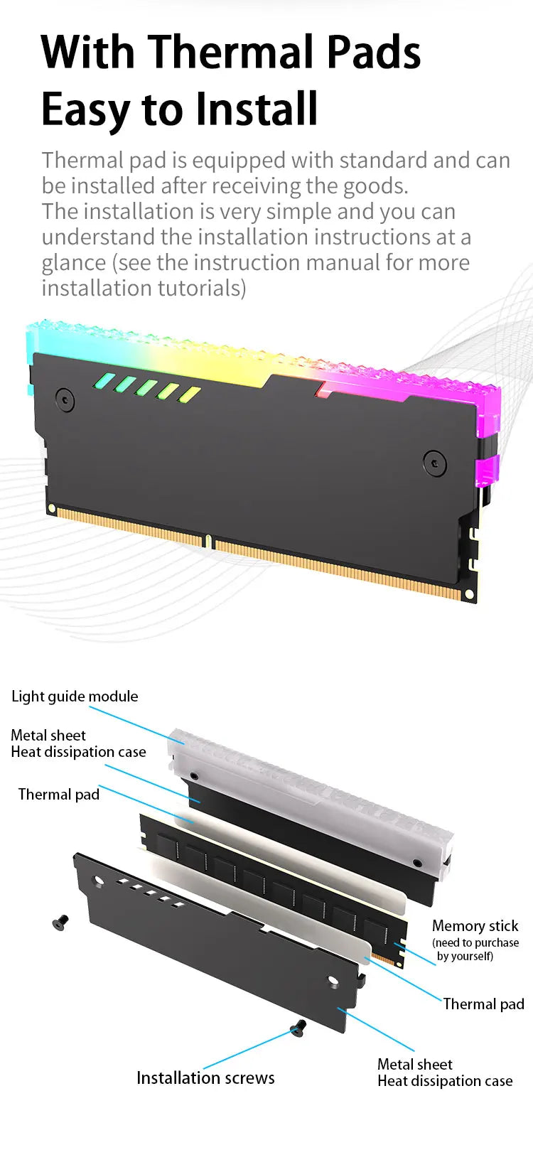 TEUCER RM-01 ARGB Aluminum RAM Heatsink - 5V 3-Pin