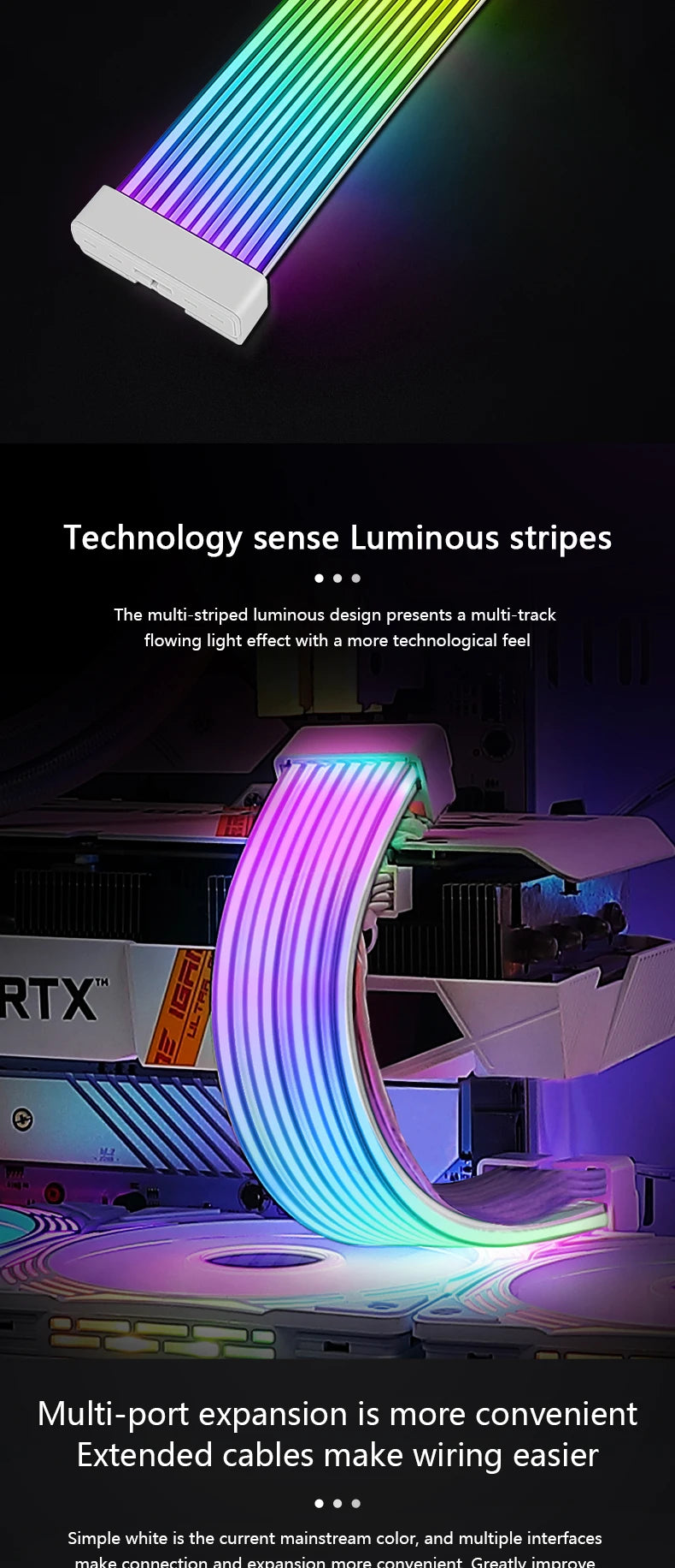 (Strimmers) AIPHY AL200/AL300 Bendable ARGB LED Light Board for 24-Pin Motherboard and 8-Pin/12VHPWR GPU Extension Cables.