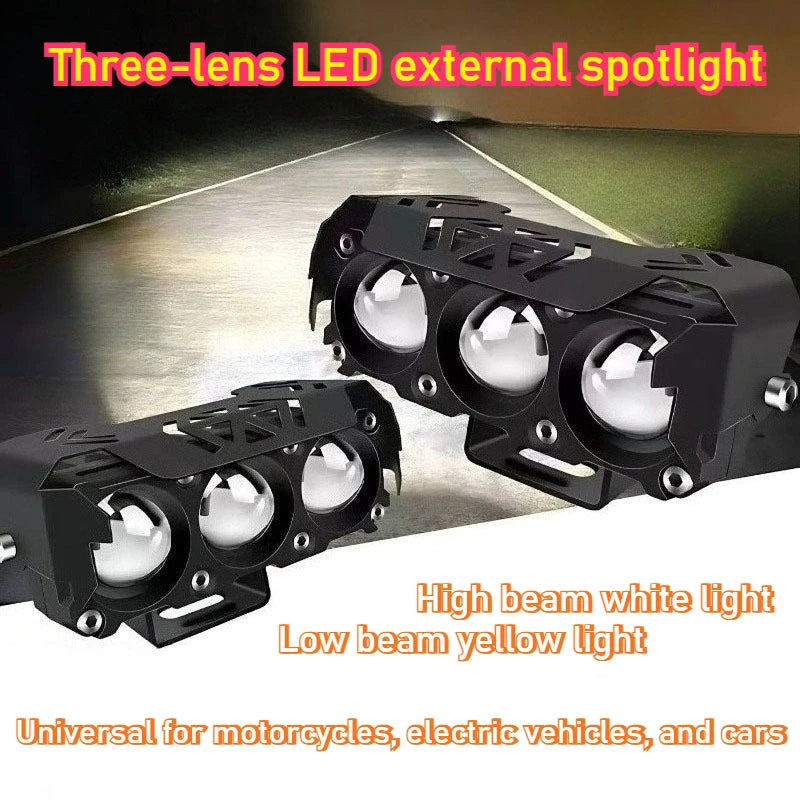 Motorcycle LED Spot Light Dual Color Hi/Low Beam Fog Lamps for Car Trucks SUV UTV Mini Lens Headlight Driving Light