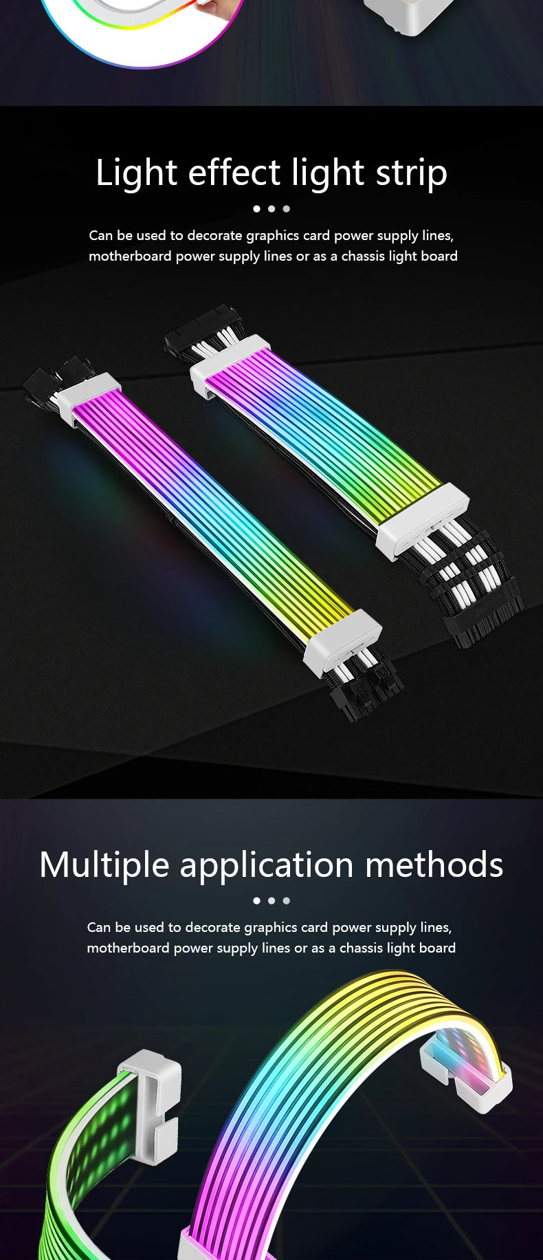 (Strimmers) AIPHY AL200/AL300 Bendable ARGB LED Light Board for 24-Pin Motherboard and 8-Pin/12VHPWR GPU Extension Cables.